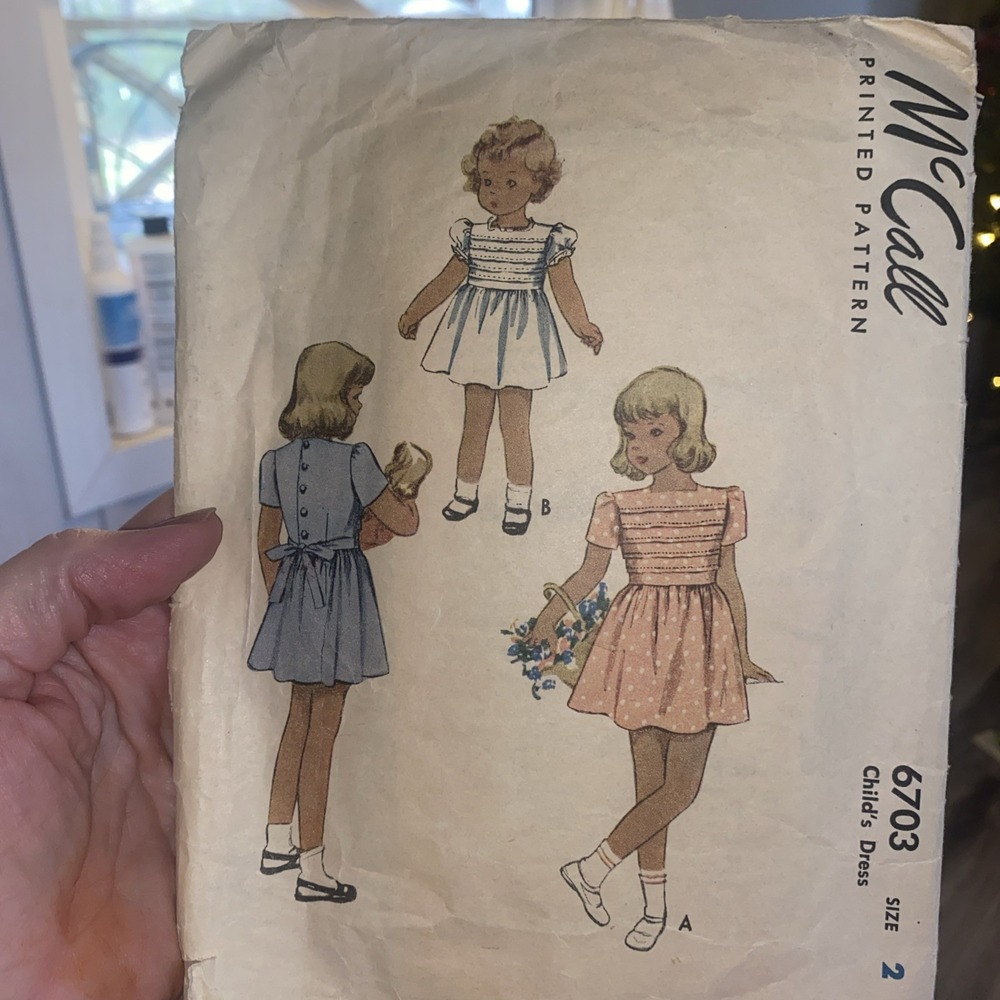 Vintage 1940s McCalls 6703 Girls Dress Sewing Pattern Size 2 Cut Complete